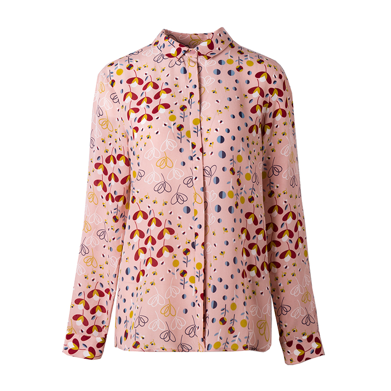 Women Silk Blouse 100% Natural Silk Floral Print Fashion Long Sleeve ...
