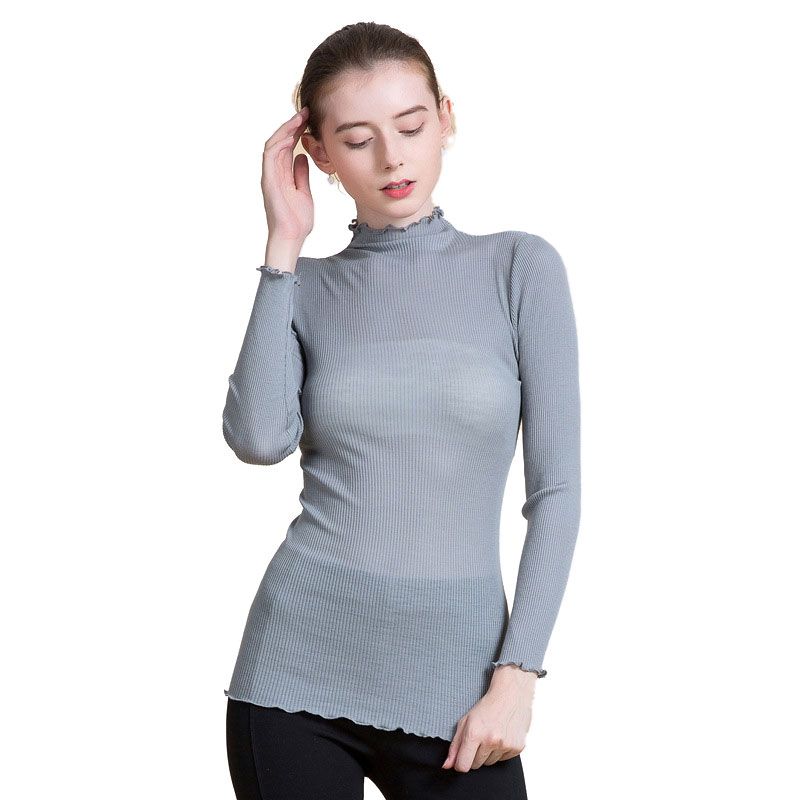 Womens 100% Wool Turtleneck Long Sleeve T-shirt Seamless UnderShirts ...