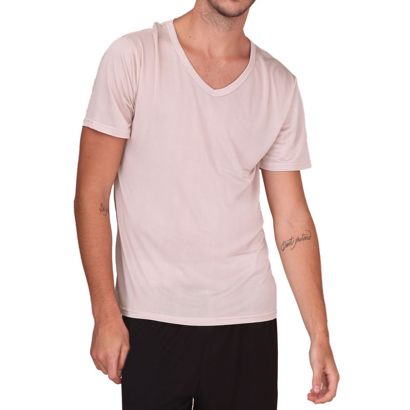 Pure Silk Knit Mens Short Sleeves V Neck Pullover T-Shirt Tee Plain S M L XL