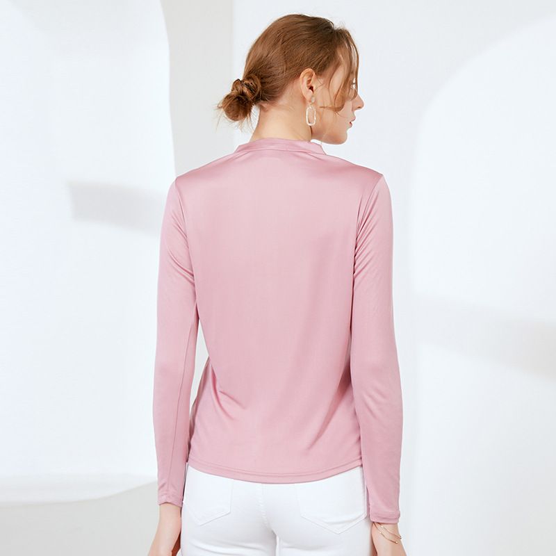 Natural Silk Women's Shirt V Neck with Button Long Sleeve Top