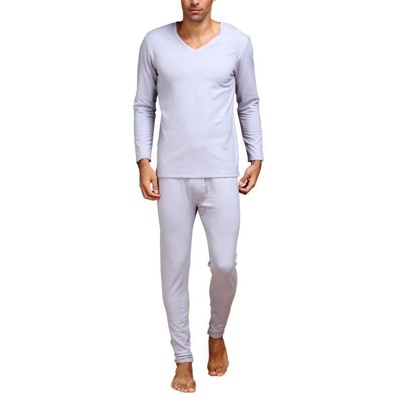 Extra Thick Cotton With Silk Cutting Piles Terry Inner Side V Neck Long Johns Set