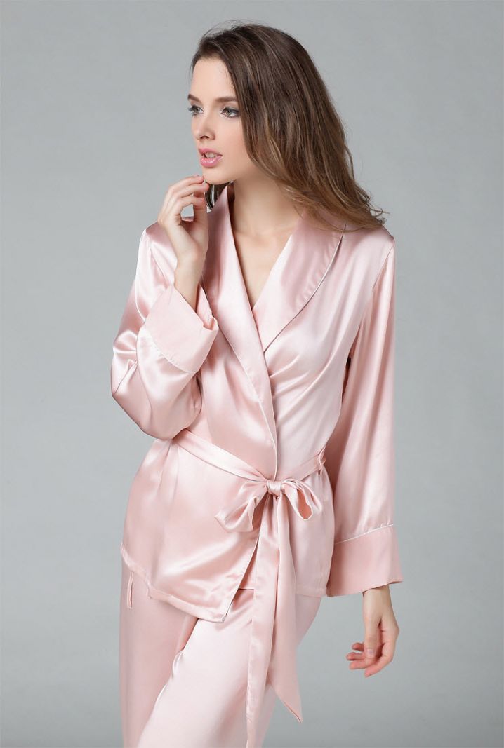 Pure Silk Womens Pajama Set w/ Belt Pyjamas Top and Bottom Set 1019 Solid Size 2 6 10