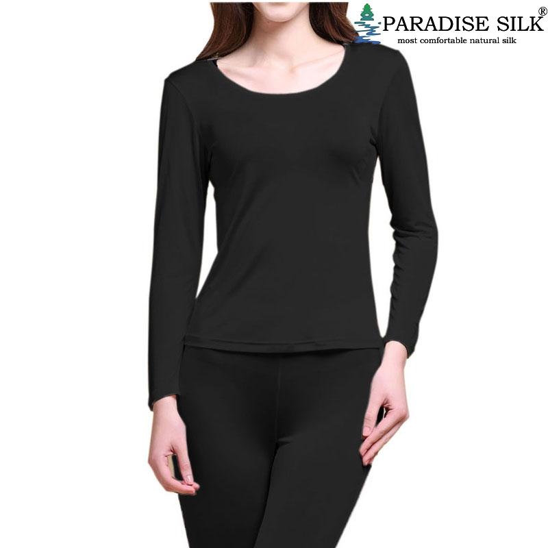Pure Silk Knit Women Underwear Long Johns Top Only Long Sleeve Thermal ...