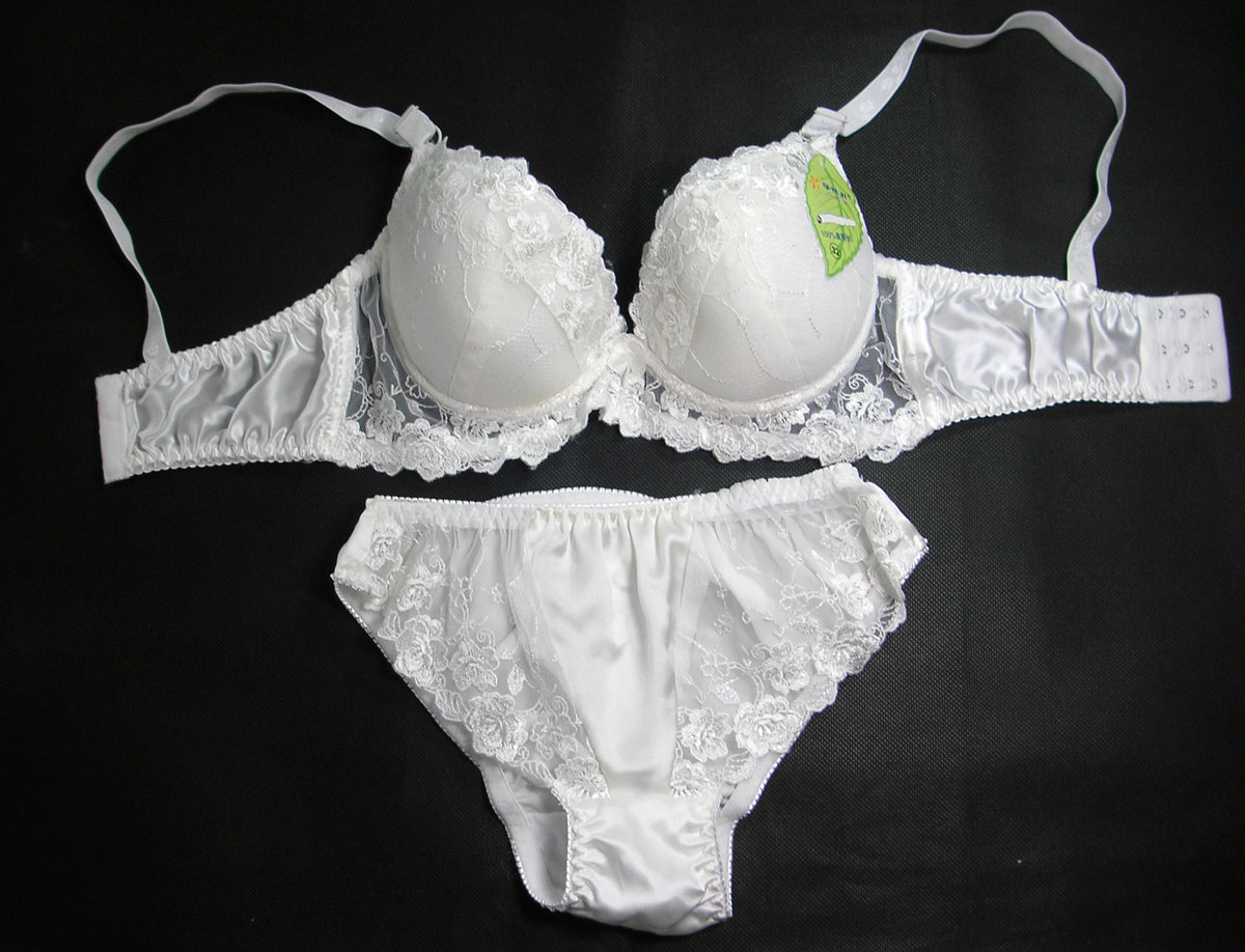 Womens Bra Knickers Sets White Pure Silk Lacy Underwire Thinly Padded ...