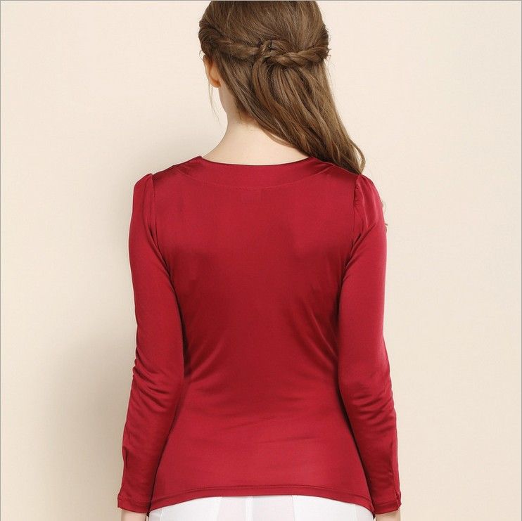 Pure Silk Knit Womens V Neck Long Sleeves Top