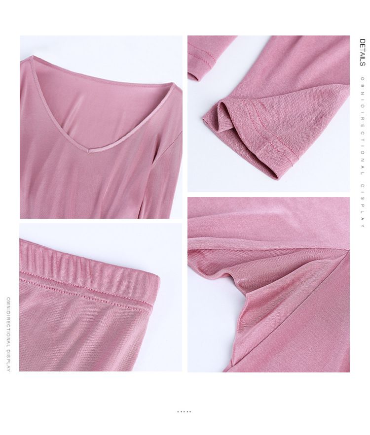 METWAY Women's Silk Long Johns V-neck Silk Thermal Underwear Sets