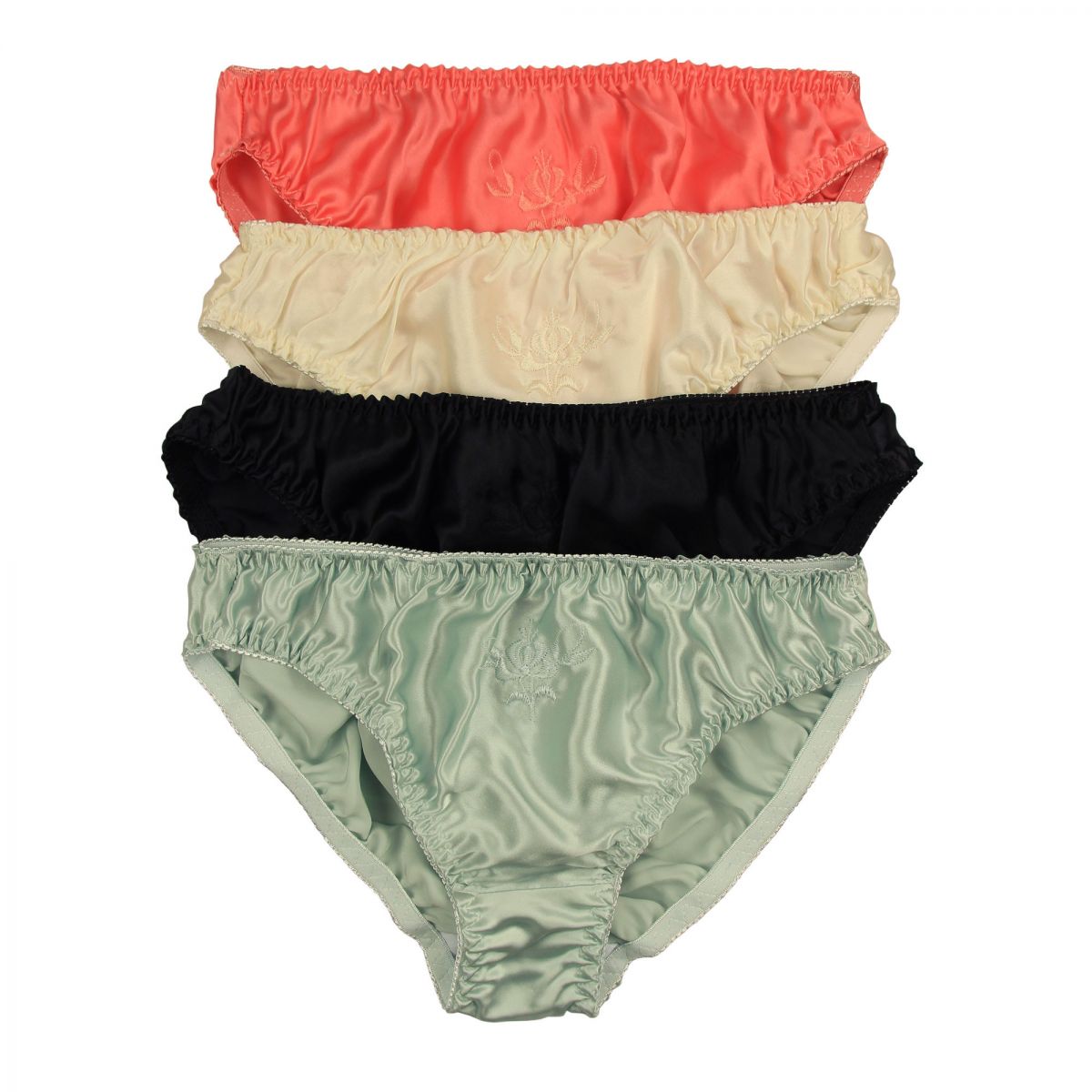 Silk Womens Bikini Panties w/ Cotton Crotch Lot 4 Pairs in One