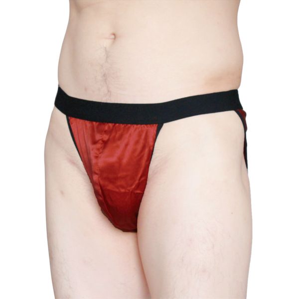 pure silk satin mens string bikini red side