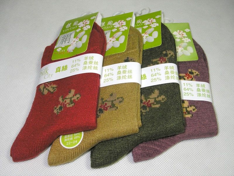 Lots 3 Pair Knit Silk/Cashmere Womens Thick Socks 22-24