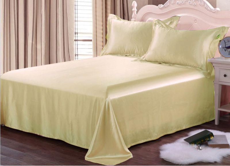 22MM Heavy Weight Silk Seamless Sheets Set Fitted Flat 4pcs Bedding Set Soft Yellow
