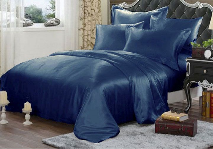 Pure Silk Duvet Cover Pillowcases 3Pcs Set 22MM Extra Thick Seamless Bedding Set Ocean Blue
