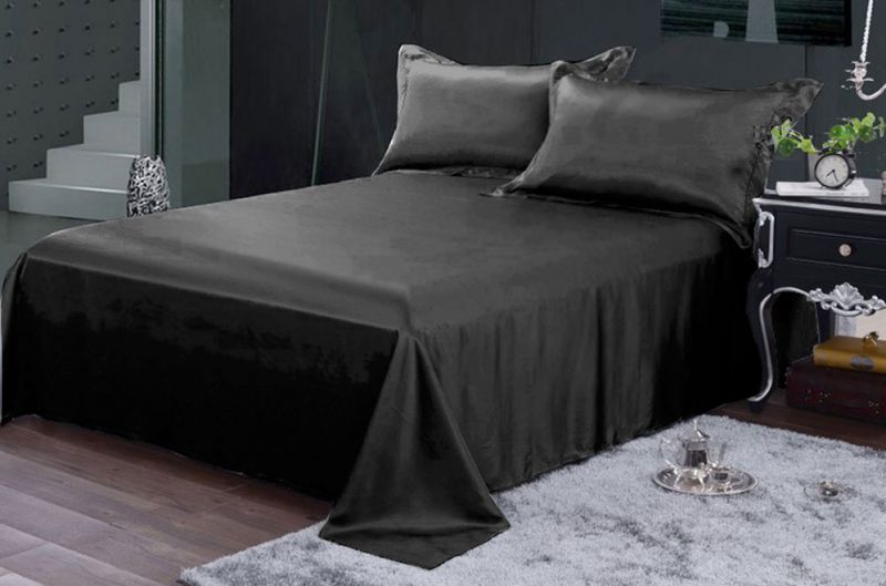 22MM Heavy Weight Silk Seamless Sheets Set Fitted Flat 4pcs Bedding Set Charcoal