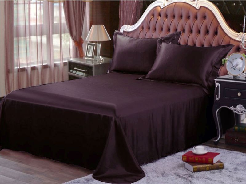 22MM Heavy Weight Silk Seamless Sheets Set Fitted Flat 4pcs Bedding Set Dark Purple