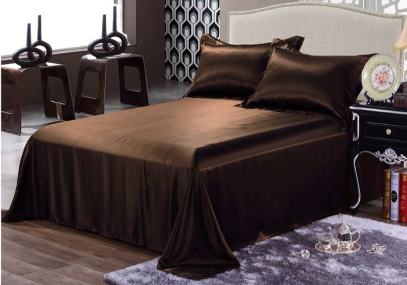 22MM Heavy Weight Silk Seamless Sheets Set Fitted Flat 4pcs Bedding Set Chocolate