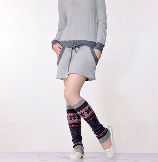 Fashion  Snowflake Pattern Knitting  Wool Leg Warmers 2425