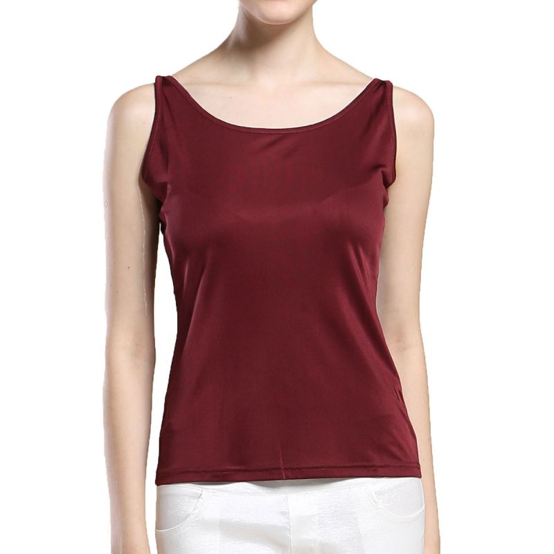 Pure Silk Knit Women's Sleeveless Tank Top Narrow Shoulder  Vest Undershirt