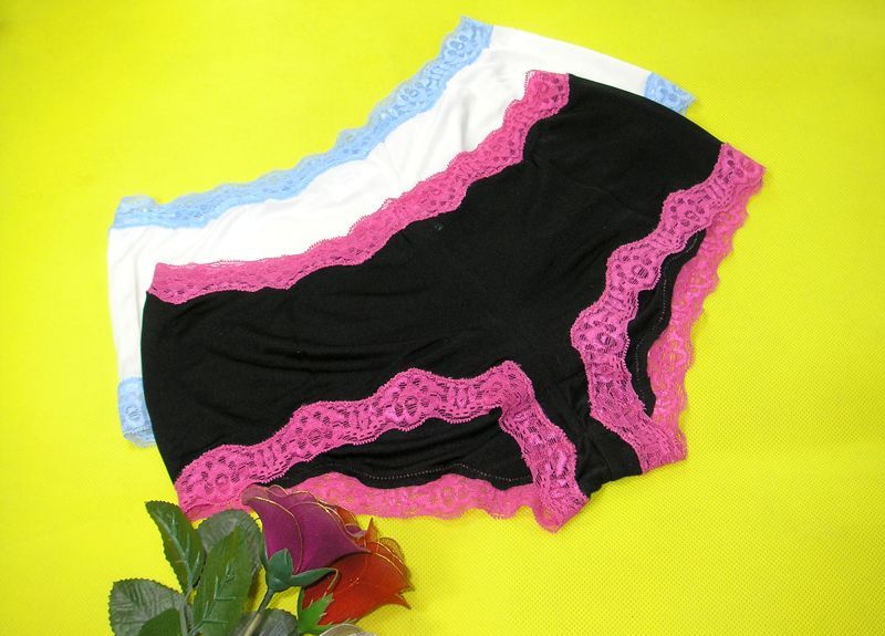 Sexy Silk Knitted Underwear Women's Boyshorts  W/ Lace Boy Panties Solid Size M L XL XXL
