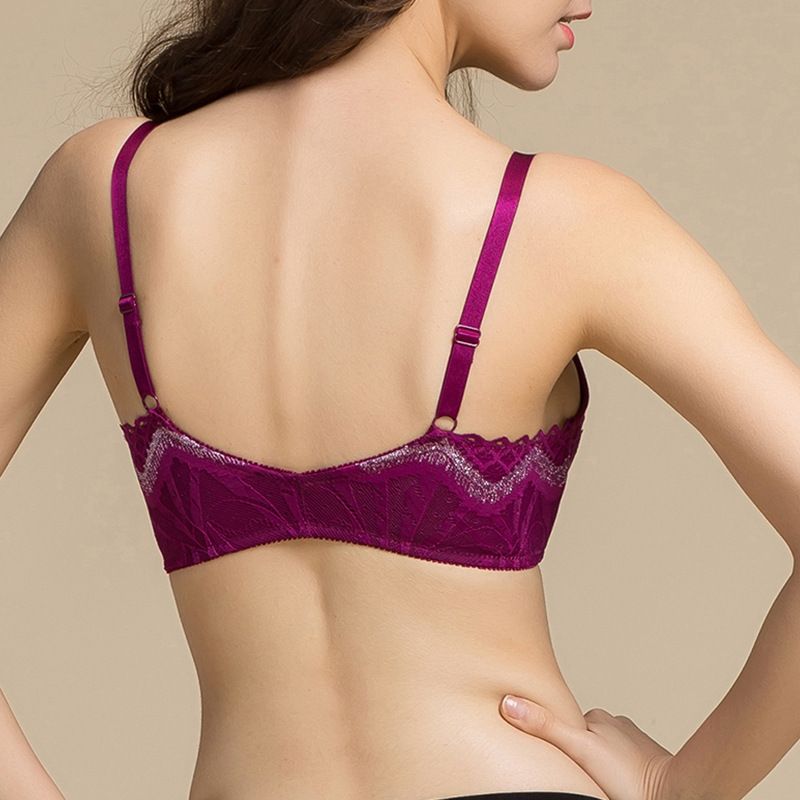Natural Silk Knit Bra Lace Wire Free Buckle Front back