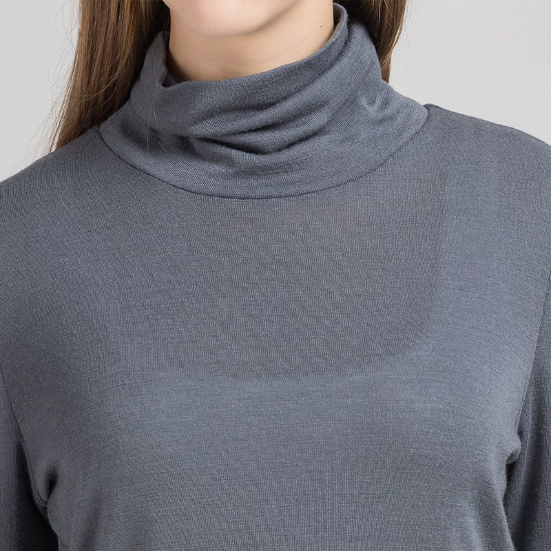 Womens Silk Wool Blend Turtleneck Long Sleeve Gray details
