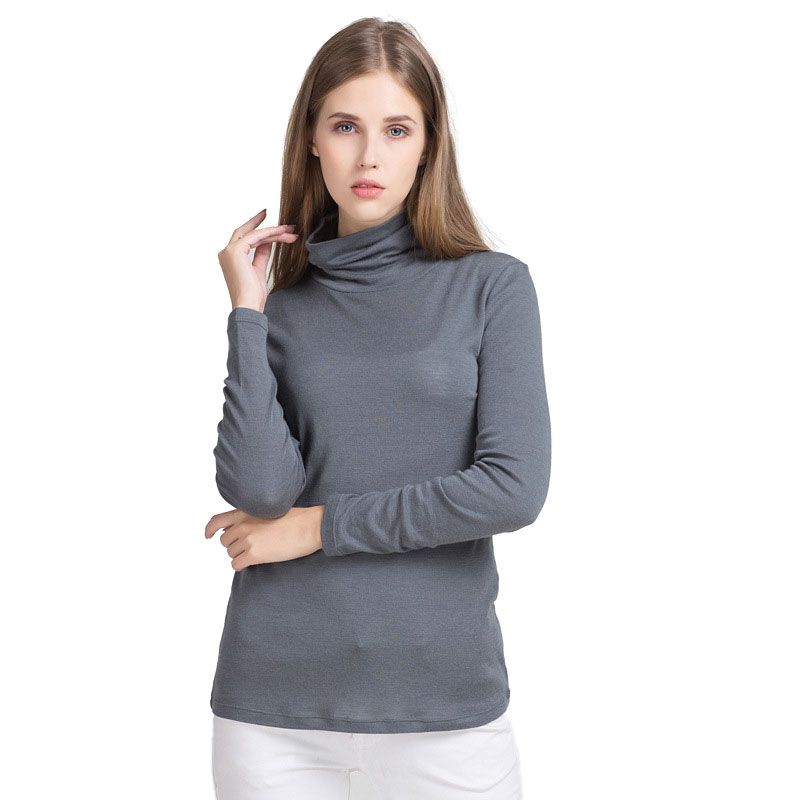 Womens Silk Wool Blend Turtleneck Long Sleeve