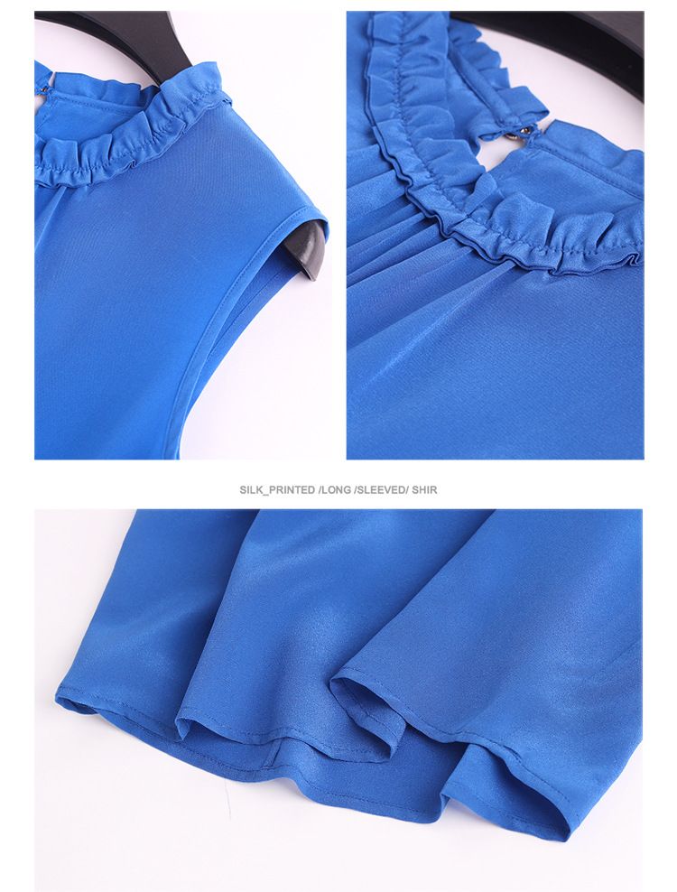 Natural Silk Sleeveless Vest Women's Ruffle Round Neck  100% Silk Crepe Loose Tank Top