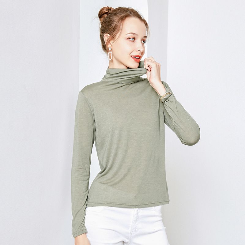 Womens High Neck Base Layer Sheer Wool Silk Blend Pullover Sweater Undershirt