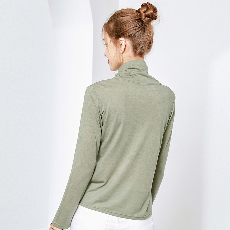Womens High Neck Base Layer Sheer Wool Silk Blend Pullover Sweater Undershirt