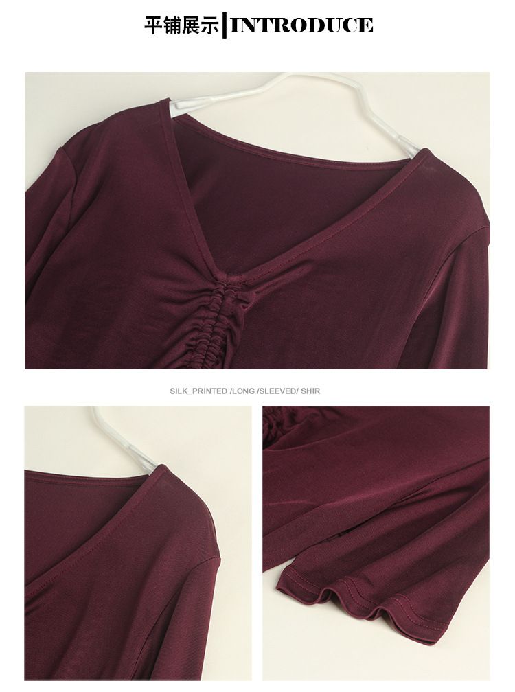 Stunning Silk V-neck Short Sleeve Elegant Drawstring Knit Top for Women