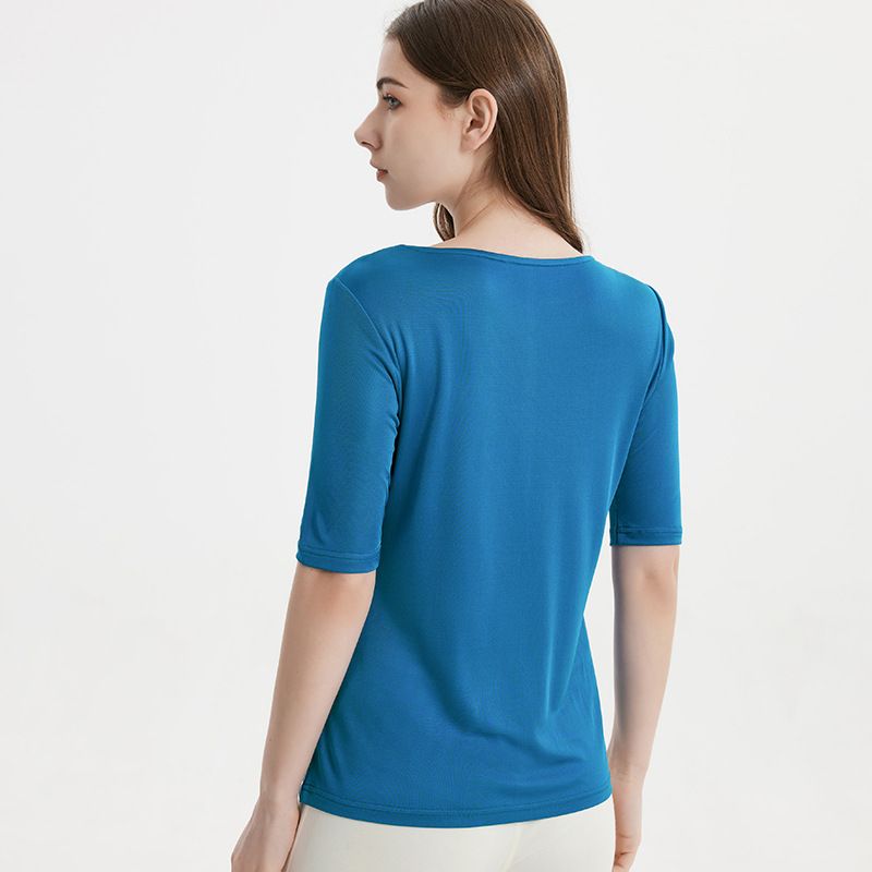 Women's Silk Half-sleeved T-Shirt with Notch Collar
