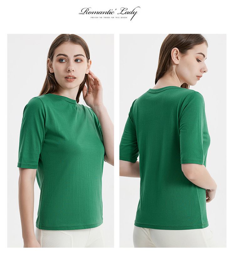 Silk/Cotton Knitted Base Top Women Summer Short-sleeved T-shirt Loose Tee Flat Neck Top