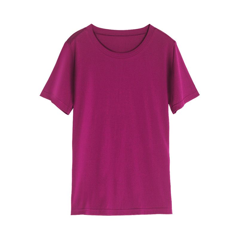 Silk/Cotton Knitted Base Top Women Summer Short-sleeved T-shirt Loose Tee Round Neck Top