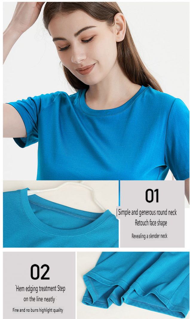 Silk/Cotton Knitted Base Top Women Summer Short-sleeved T-shirt Loose Tee Round Neck Top