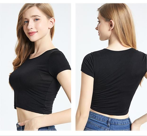 Women's Silk Crop Top with High Stretch Short Sleeve T shirt