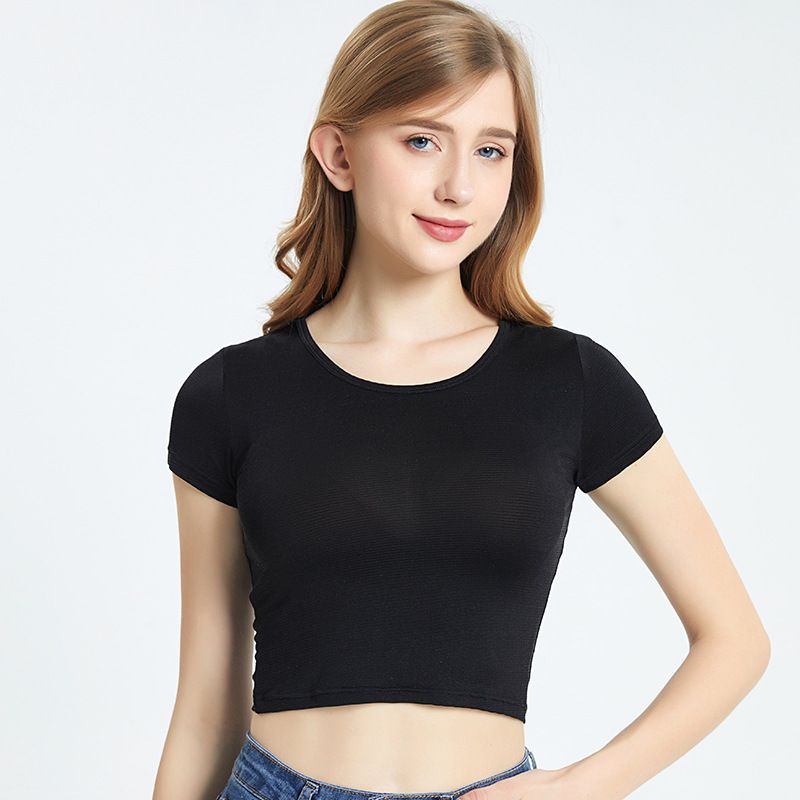 Women's Silk Crop Top with High Stretch Short Sleeve T shirt