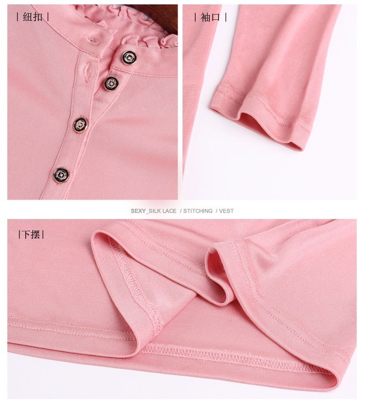 Natural Silk Stand Collar With Button Bottoming Shirt Womens Long Sleeved Knitted Top Solid