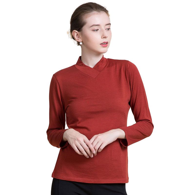 Womens 100% Fine Wool Sweater Overlap V Neck Long Sleeve