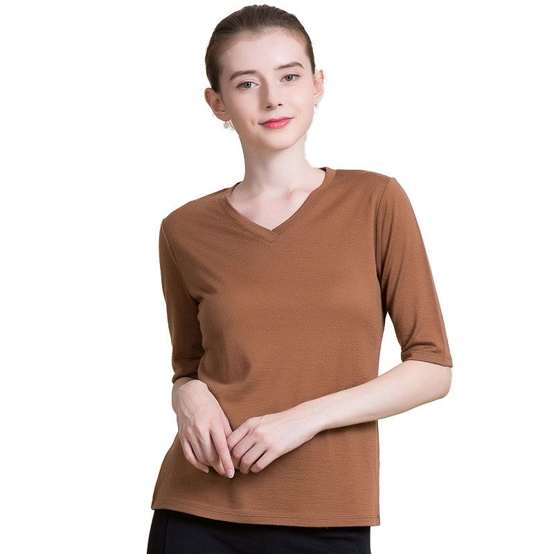 Womens 100% Wool Pullover Sweater V Neck Half Sleeve