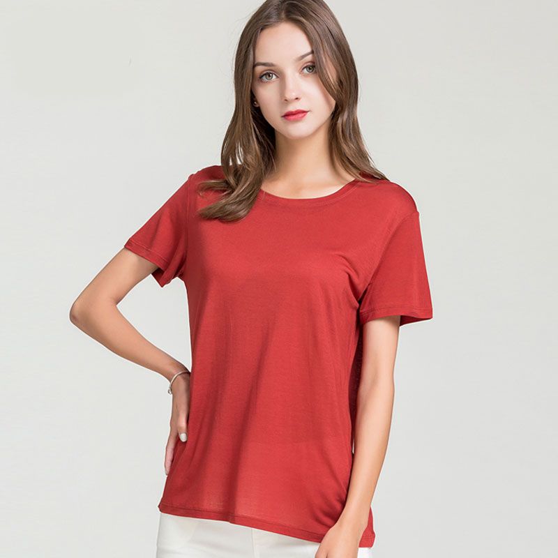 Womens Short Sleeve Spun Silk Lyocell Blend for Women Solid Loose Shirt ...