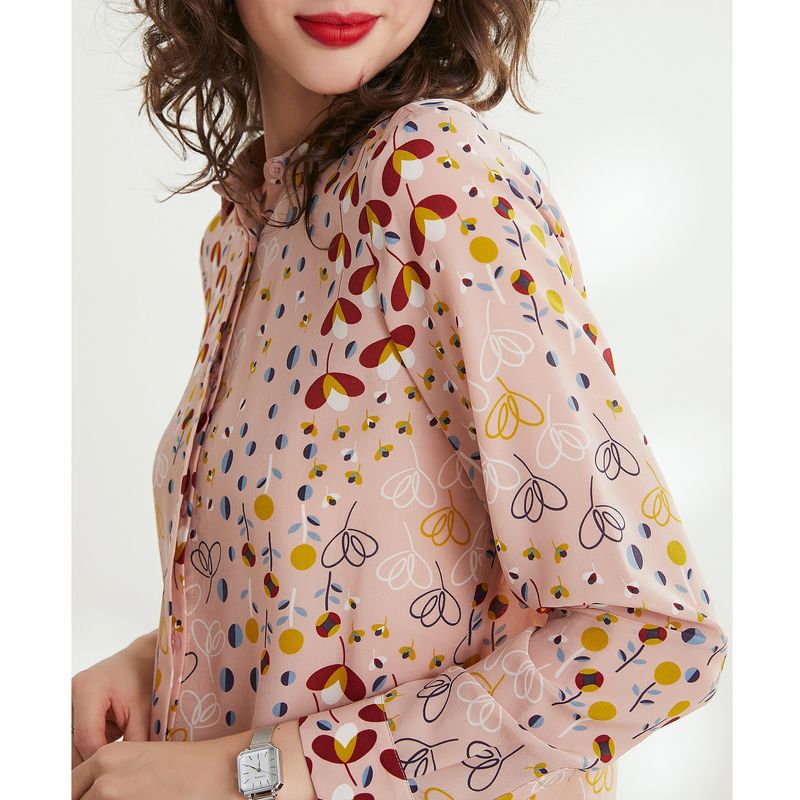 Women Silk Blouse 100% Natural Silk Floral Print Fashion Long Sleeve Shirt