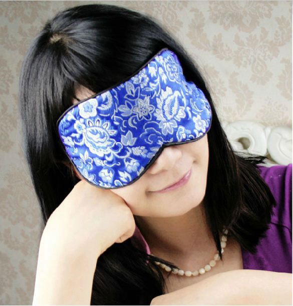 One Natural Silk Brocade Blue Eye Cover Sleep Mask Shade