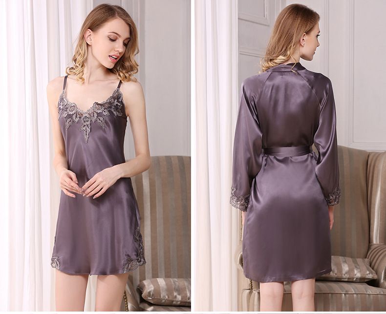 Elegant Silk Sleepwear Set with Spaghetti Strap Nightgown and Robe