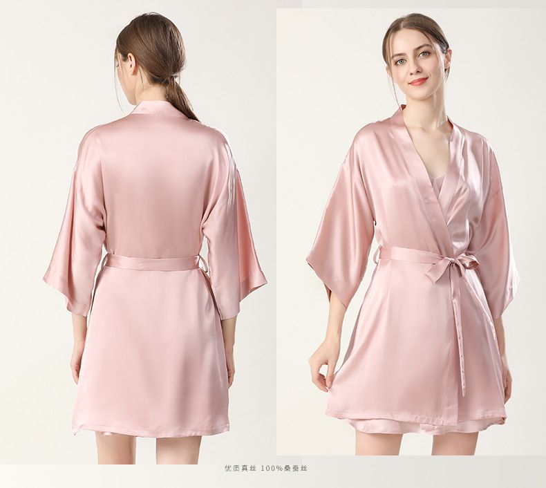 Luxurious Silk Sleepwear Set - Sexy Nightgown &  Half Sleeve Robe 2PCS Set