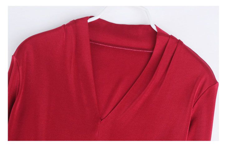 Natural Silk Women's T-shirt  V-neck Three Quarter Sleeve Solid Color