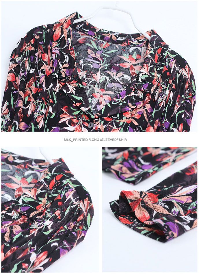 Natural Silk Womens Long Sleeve Floral Print Classic Shirt