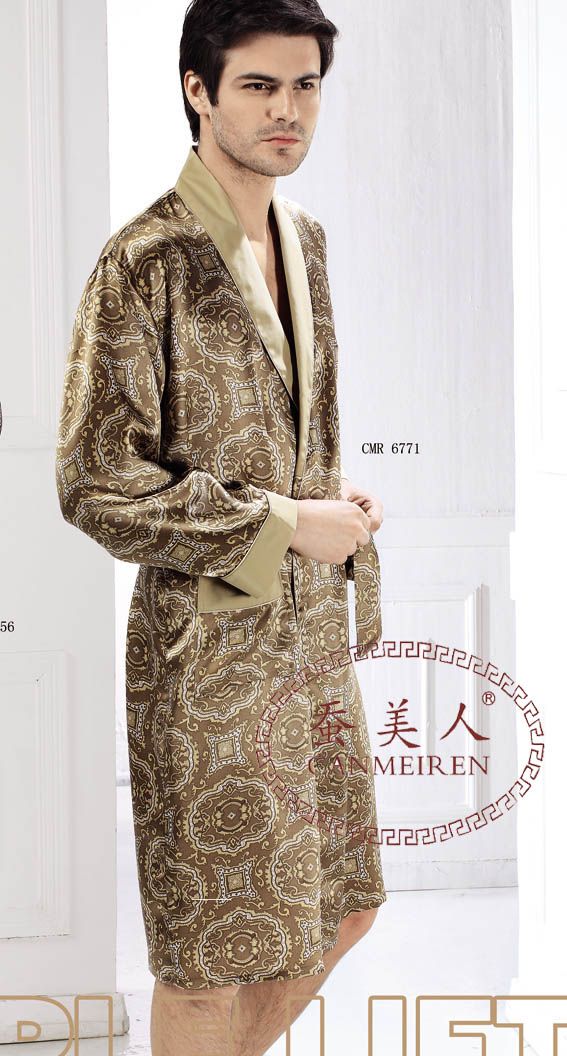 NWT Pure 19MM Silk Floral Print Men Sleepwear Kimono Robe 6671