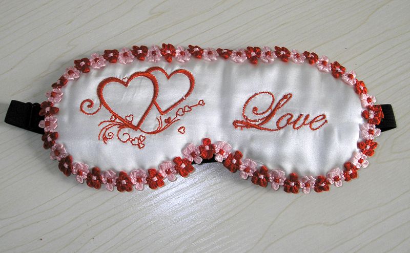 1 New Silk Red Heart Embroidery Eye Mask Handmade Lace