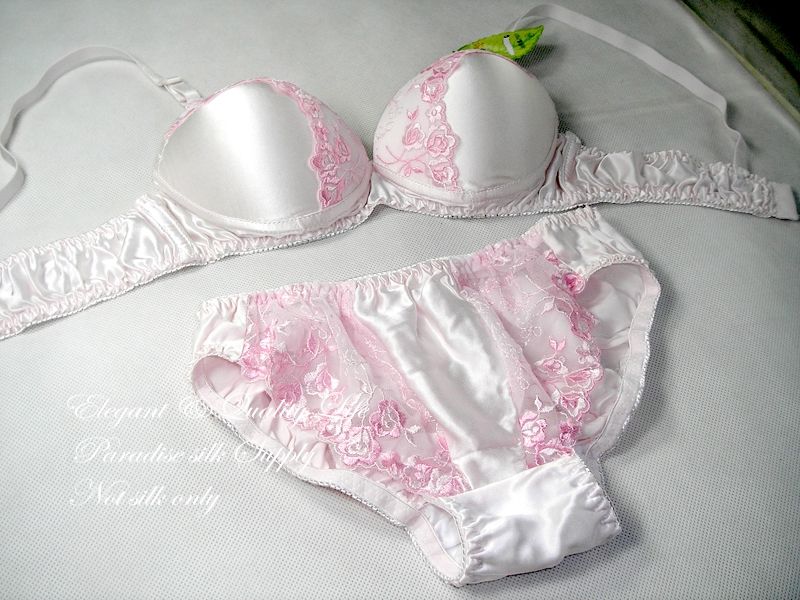  Pure Silk Sexy Wire Padded Lacy Bra Set Size 38B