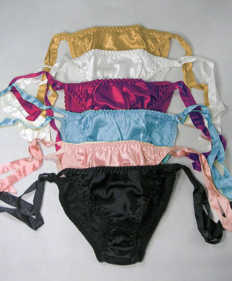 Pure Silk Womens Side Tie String Bikini Panties 6 Pairs in one Economic Pack Solid One Size