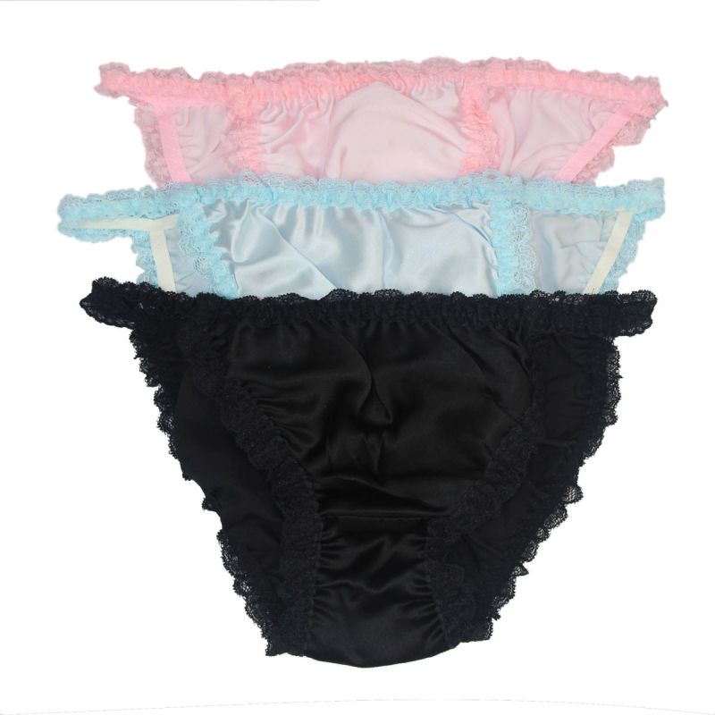 Women's Pure Silk Lace String Bikinis Panties Lot 3 pairs in One Pack