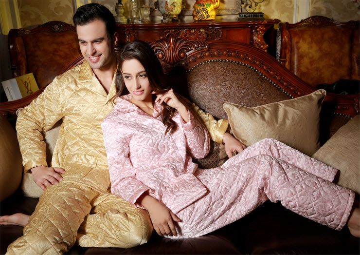 19MM Pure Silk Couple's Pajamase Set with Silk Filler for Men X1831